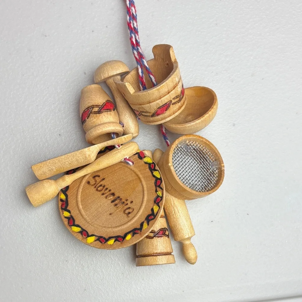 Vintage Wooden Slovenia Souvenir Keychain / Ornament